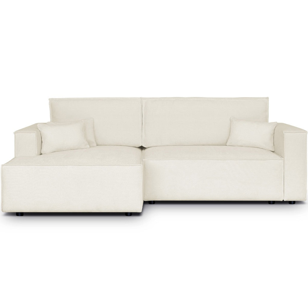 Asti - Canapé d'Angle à Gauche Convertible 3 Places en Tissu Chenille - Beige