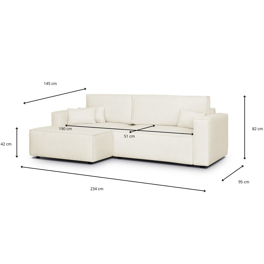 Asti - Canapé d'Angle à Gauche Convertible 3 Places en Tissu Chenille - Beige