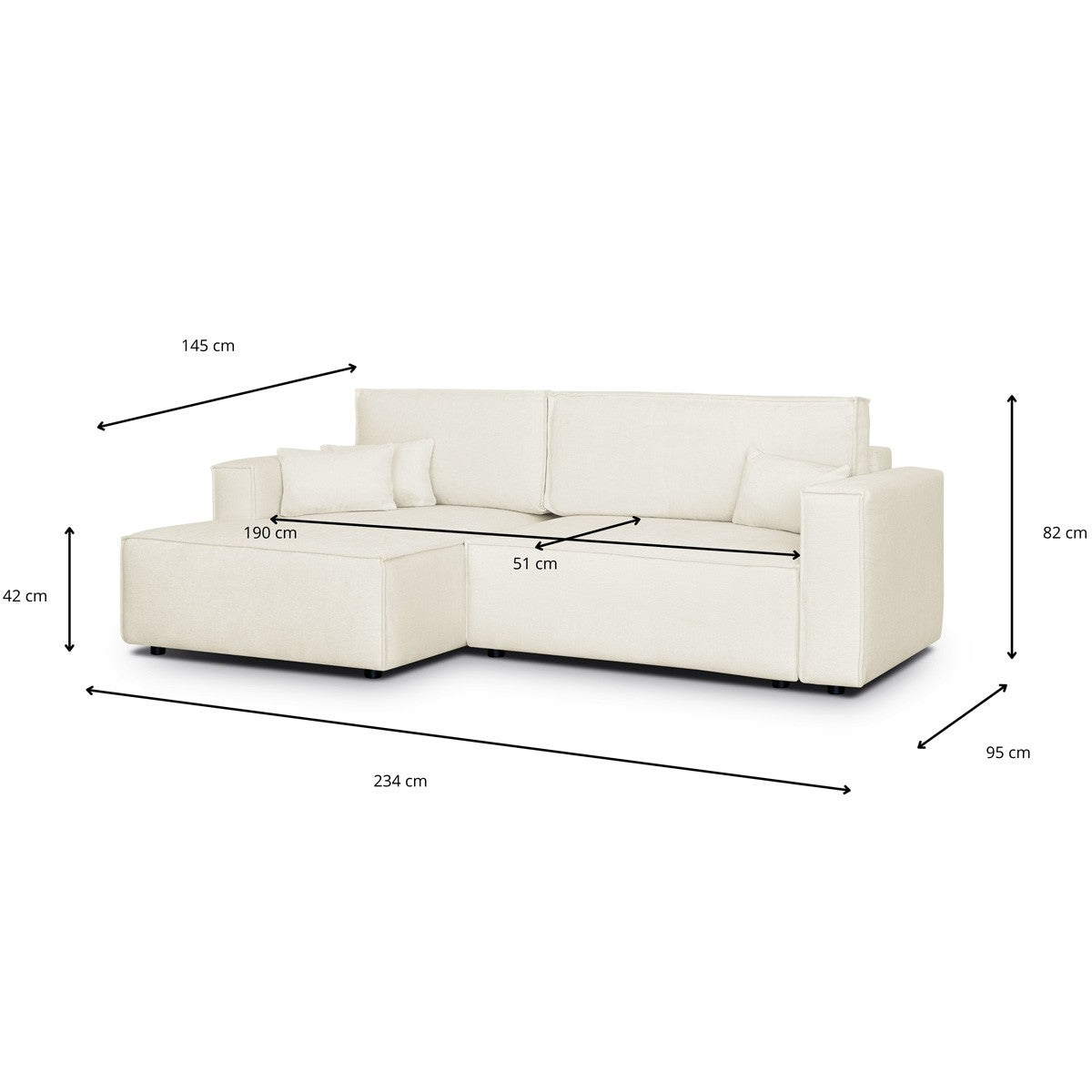 Asti - Canapé d'Angle à Gauche Convertible 3 Places en Tissu Chenille - Beige