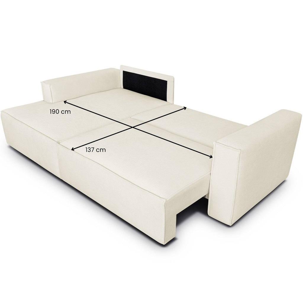 Asti - Canapé d'Angle à Gauche Convertible 3 Places en Tissu Chenille - Beige