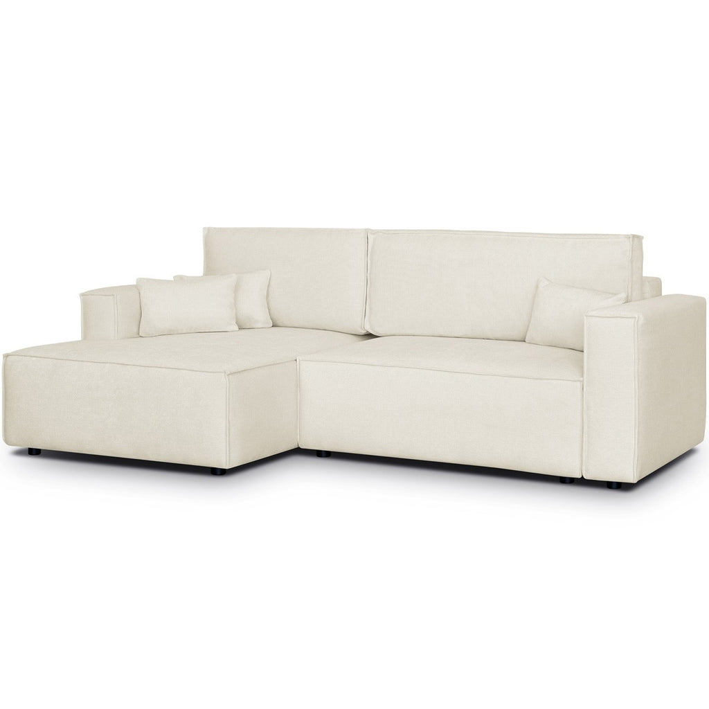 Asti - Canapé d'Angle à Gauche Convertible 3 Places en Tissu Chenille - Beige