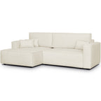Asti - Canapé d'Angle à Gauche Convertible 3 Places en Tissu Chenille - Beige
