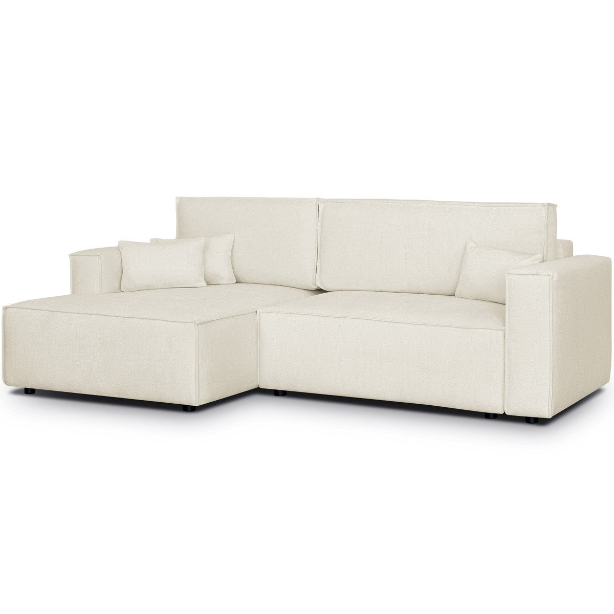 Asti - Canapé d'Angle à Gauche Convertible 3 Places en Tissu Chenille - Beige