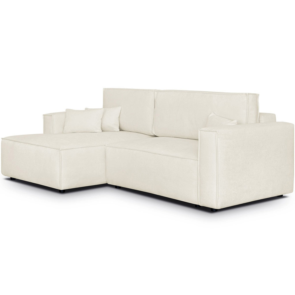 Asti - Canapé d'Angle à Gauche Convertible 3 Places en Tissu Chenille - Beige