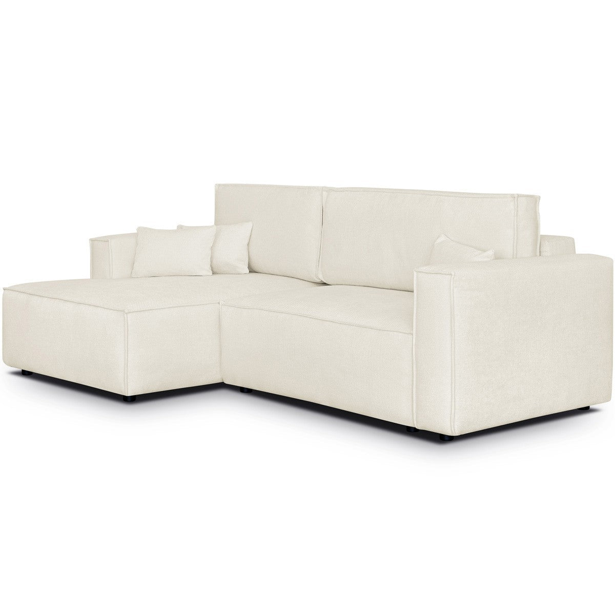 Asti - Canapé d'Angle à Gauche Convertible 3 Places en Tissu Chenille - Beige