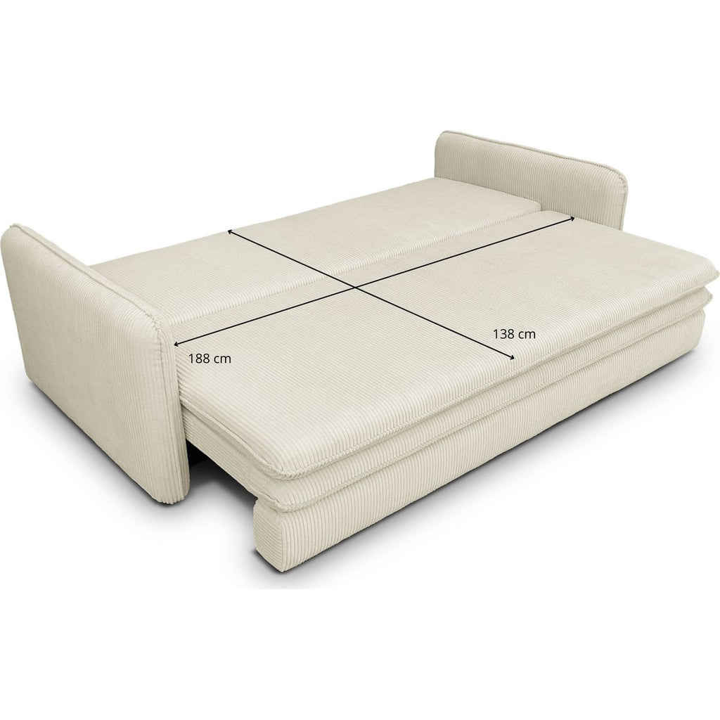 Baya - Canapé Convertible 3 Places en Velours Côtelé - Beige
