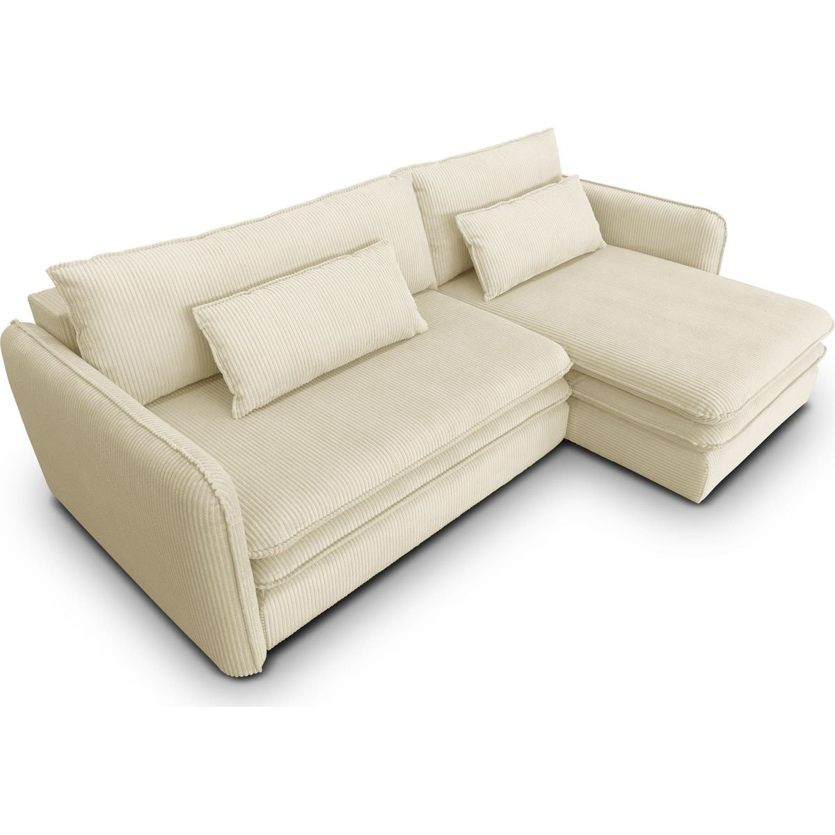 Baya - Canapé d'Angle Convertible Réversible 3 Places en Velours Côtelé - Beige