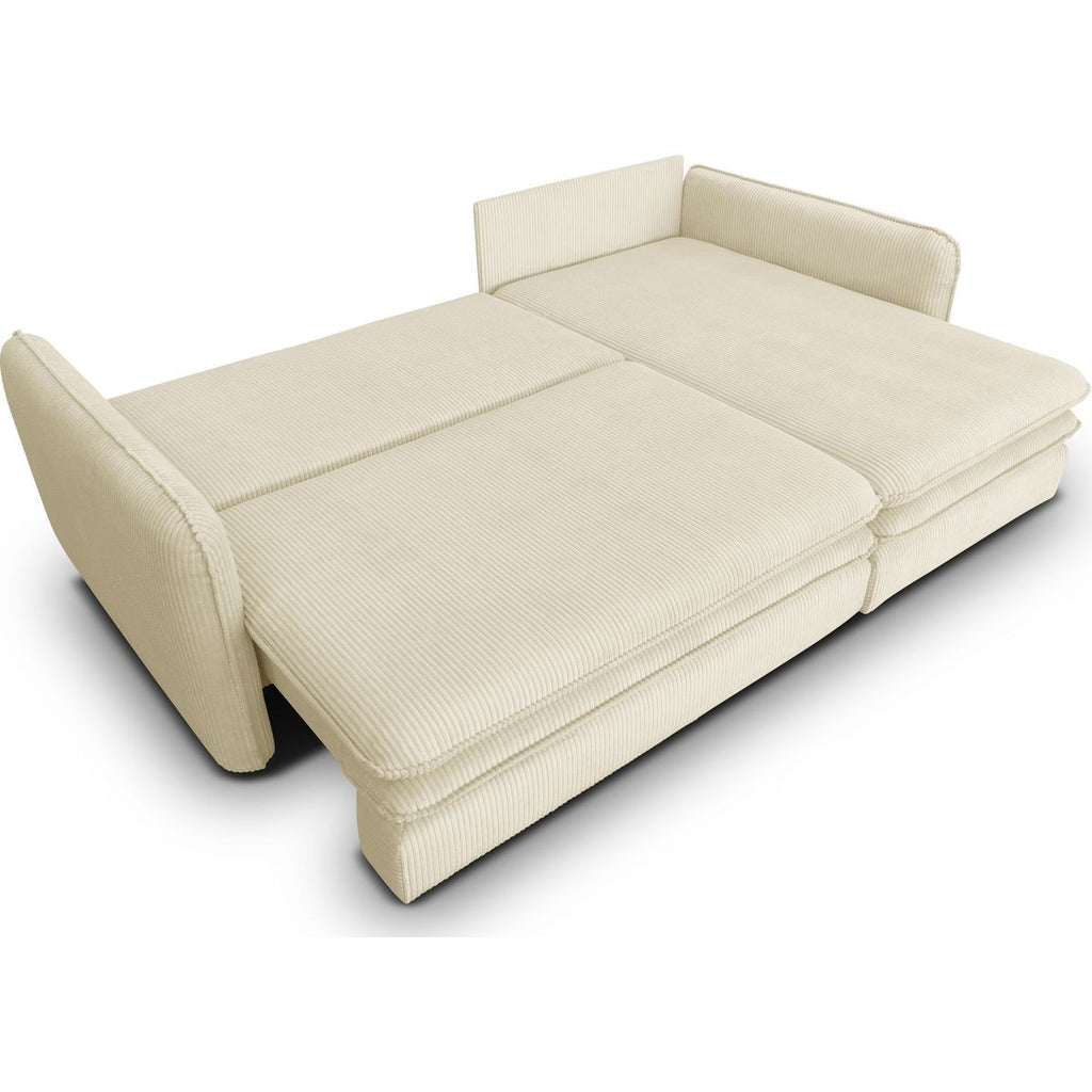 Baya - Canapé d'Angle Convertible Réversible 3 Places en Velours Côtelé - Beige