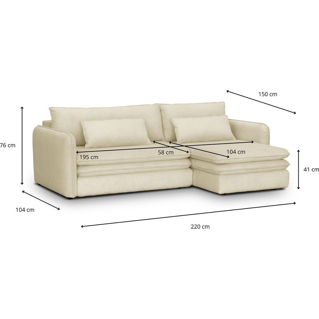 Baya - Canapé d'Angle Convertible Réversible 3 Places en Velours Côtelé - Beige