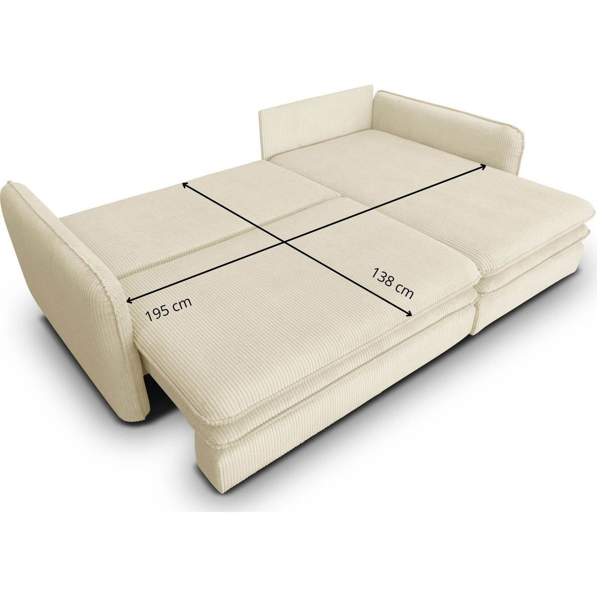 Baya - Canapé d'Angle Convertible Réversible 3 Places en Velours Côtelé - Beige