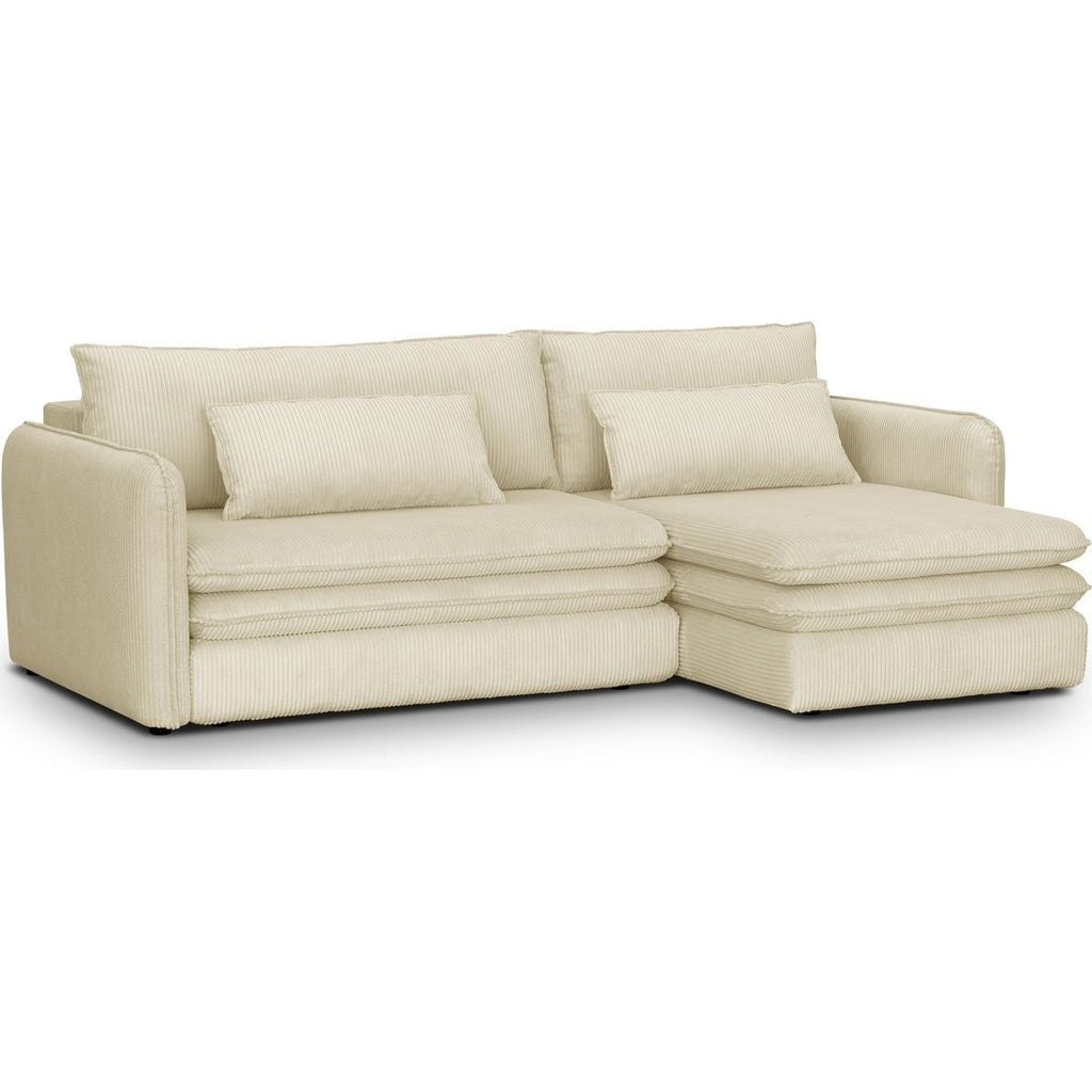 Baya - Canapé d'Angle Convertible Réversible 3 Places en Velours Côtelé - Beige