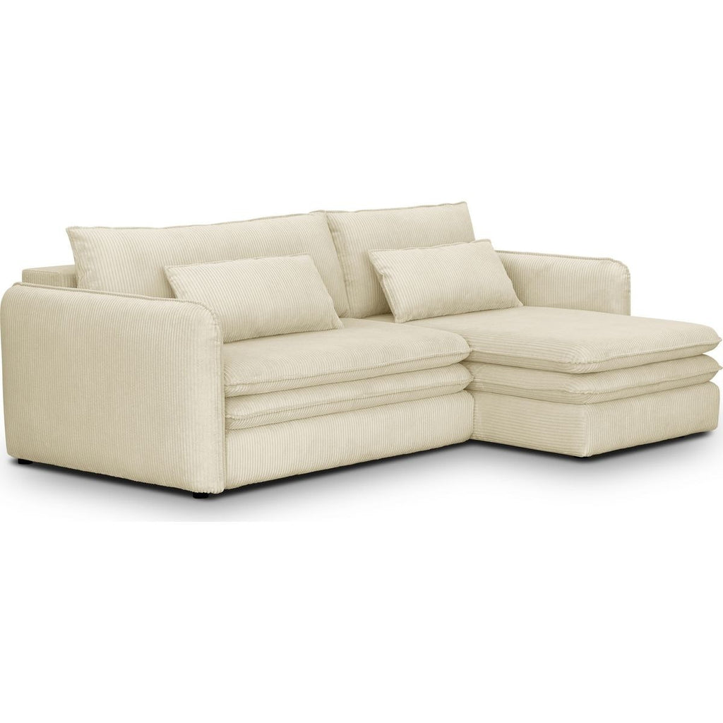 Baya - Canapé d'Angle Convertible Réversible 3 Places en Velours Côtelé - Beige