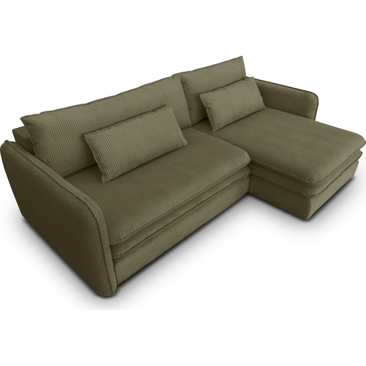 Baya - Canapé d'Angle Convertible Réversible 3 Places en Velours Côtelé - Vert Kaki