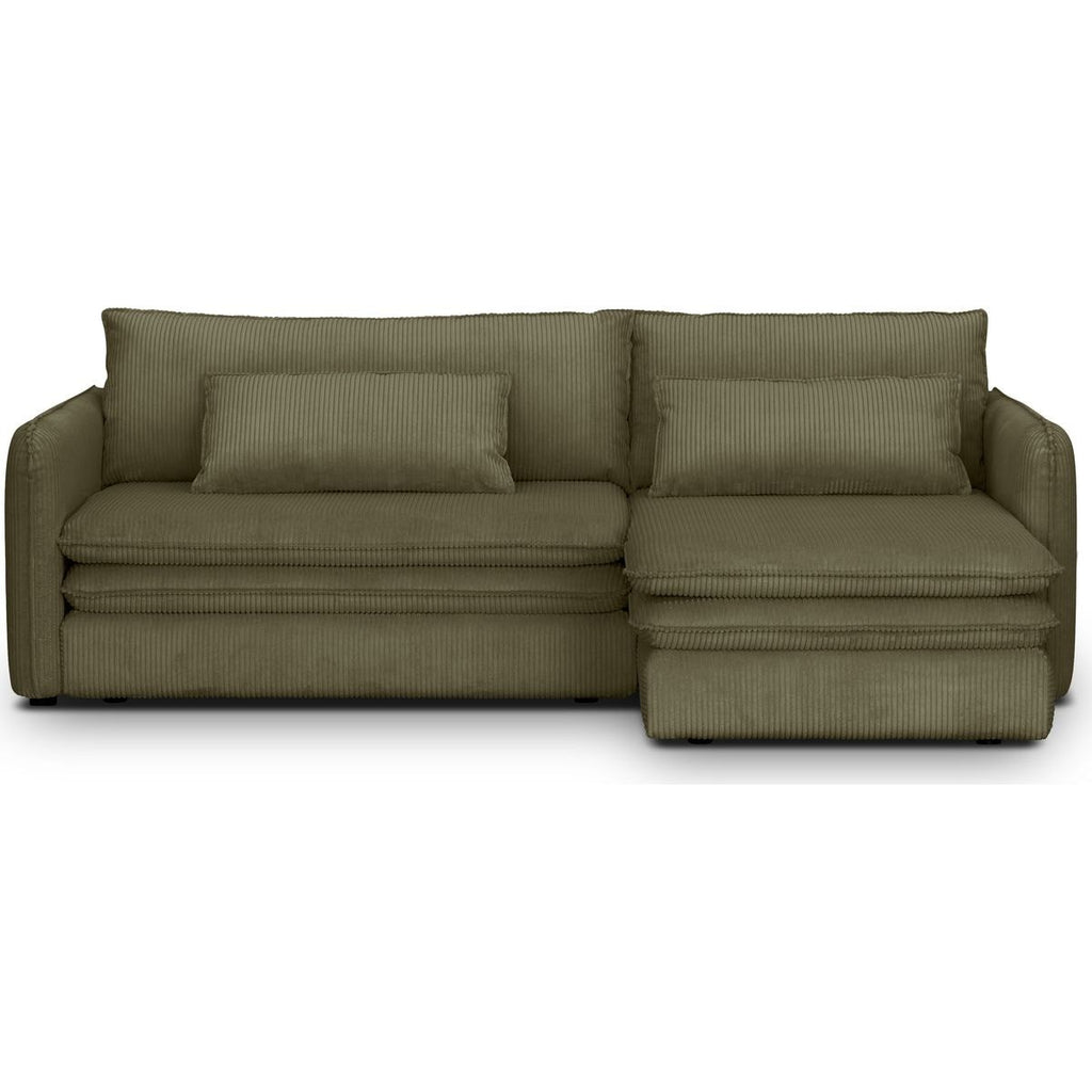 Baya - Canapé d'Angle Convertible Réversible 3 Places en Velours Côtelé - Vert Kaki