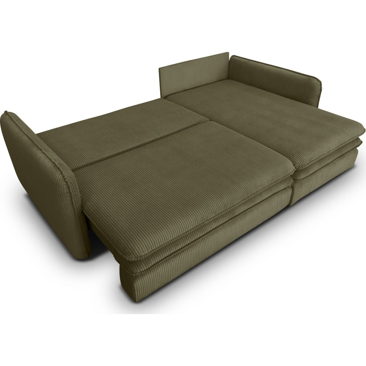 Baya - Canapé d'Angle Convertible Réversible 3 Places en Velours Côtelé - Vert Kaki