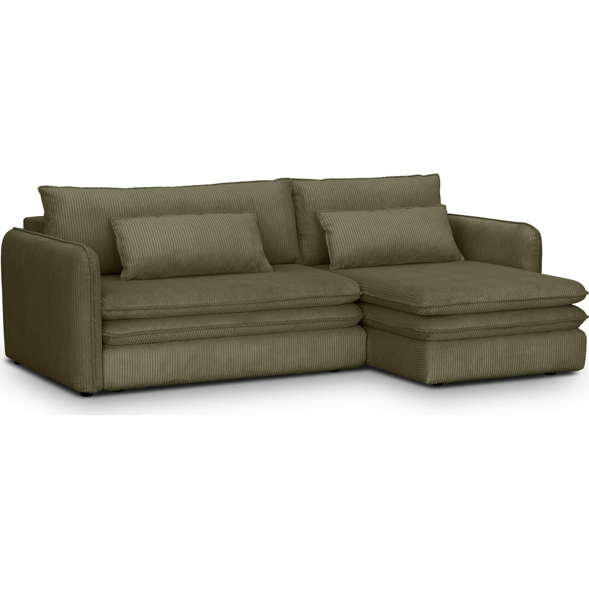 Baya - Canapé d'Angle Convertible Réversible 3 Places en Velours Côtelé - Vert Kaki