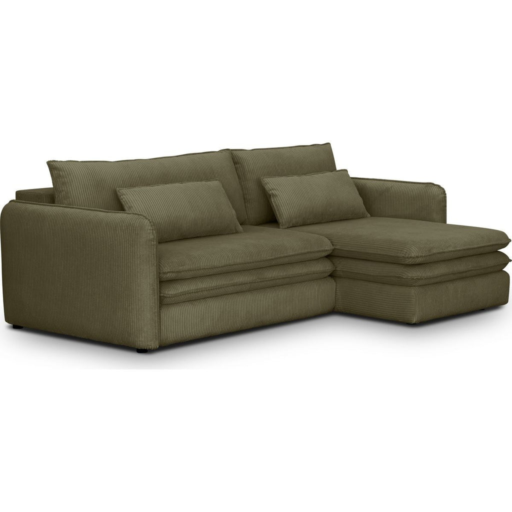 Baya - Canapé d'Angle Convertible Réversible 3 Places en Velours Côtelé - Vert Kaki