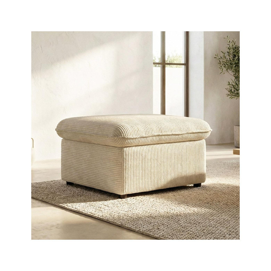 Baya - Pouf Coffre de Rangement en Velours Côtelé - Beige