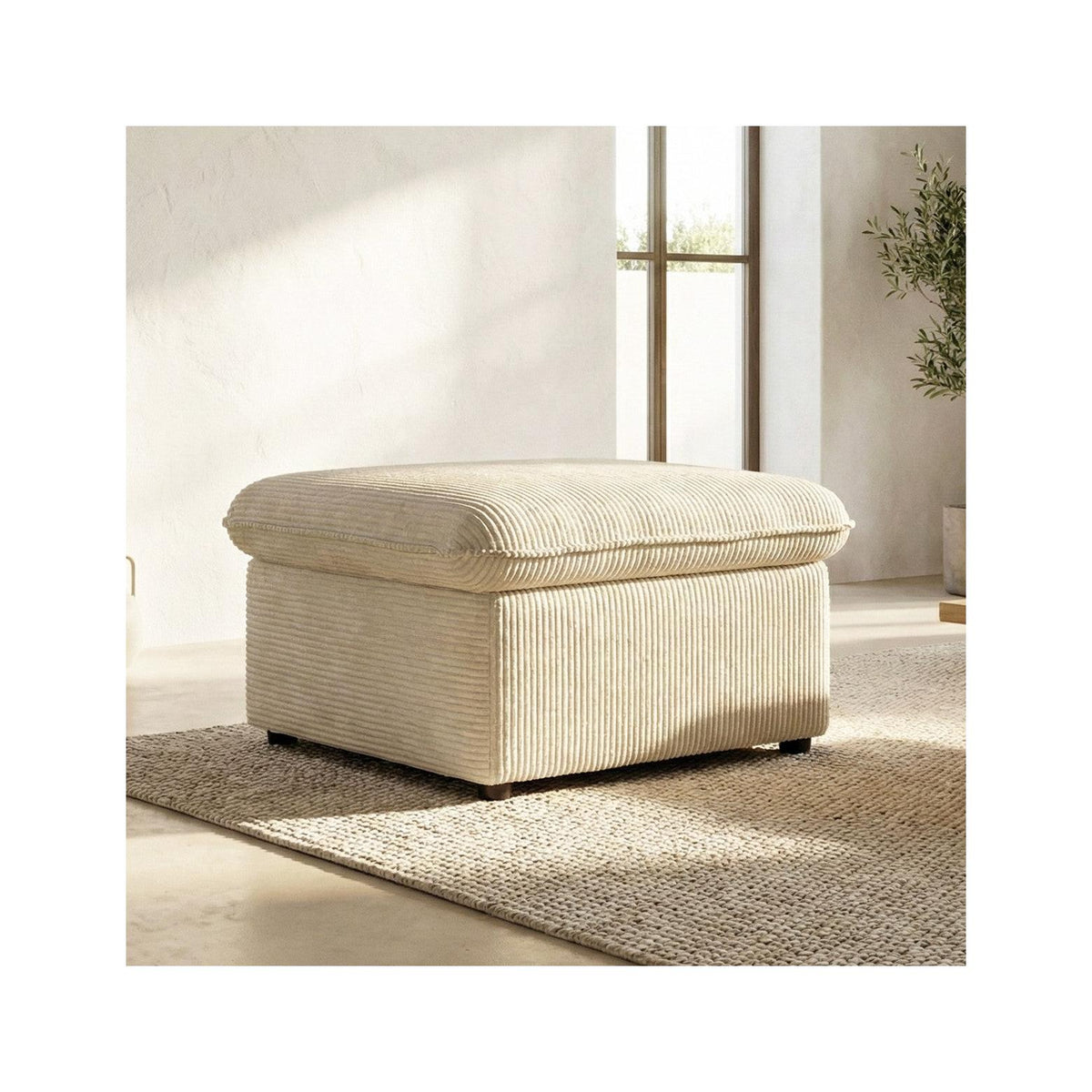 Baya - Pouf Coffre de Rangement en Velours Côtelé - Beige