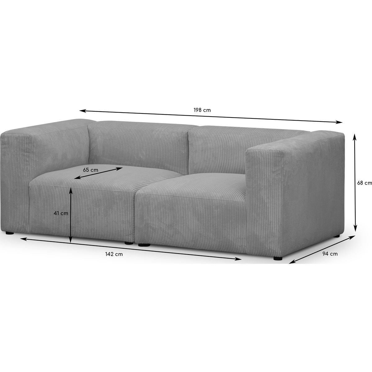 Modulo - Canapé Modulable 3 Places en Velours Côtelé - Gris Clair