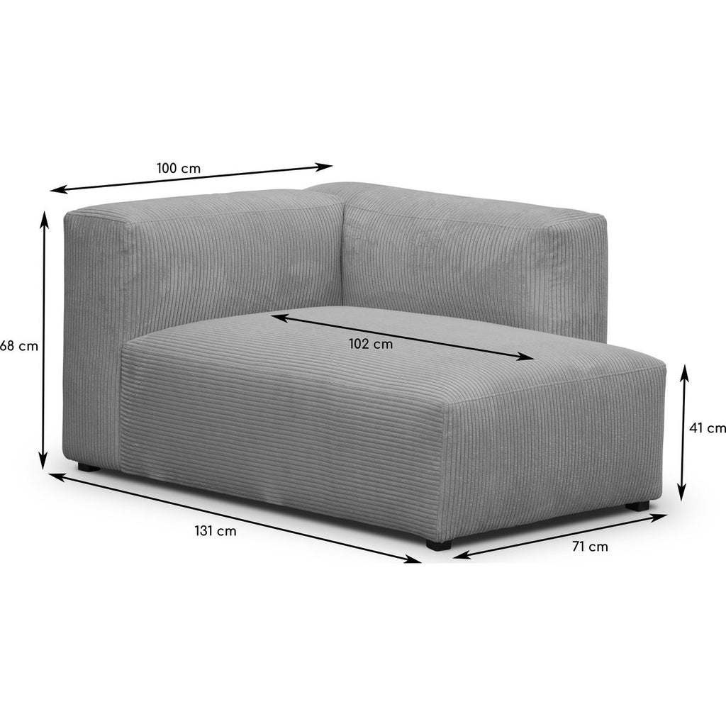 Modulo - Canapé d'Angle à Droite Modulable avec Méridienne 4 Places en Velours Côtelé - Gris Clair