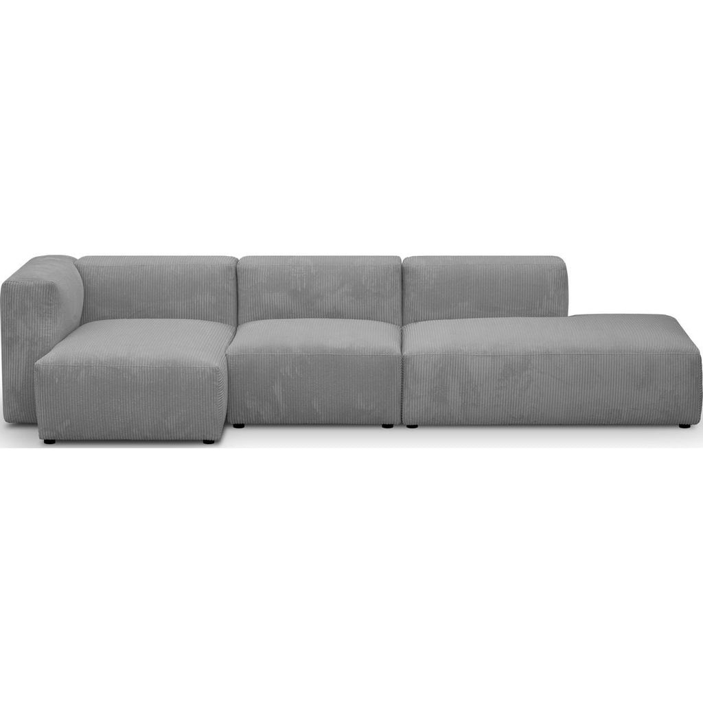 Modulo - Canapé d'Angle à Gauche Modulable avec Méridienne 5 Places en Velours Côtelé - Gris Clair