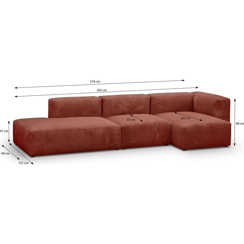 Modulo - Canapé d'Angle à Droite Modulable avec Méridienne 5 Places en Velours Côtelé - Rouille
