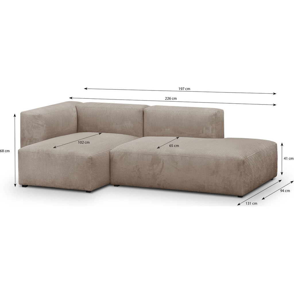 Modulo - Canapé d'Angle à Gauche Modulable avec Méridienne 3/4 Places en Velours Côtelé - Taupe