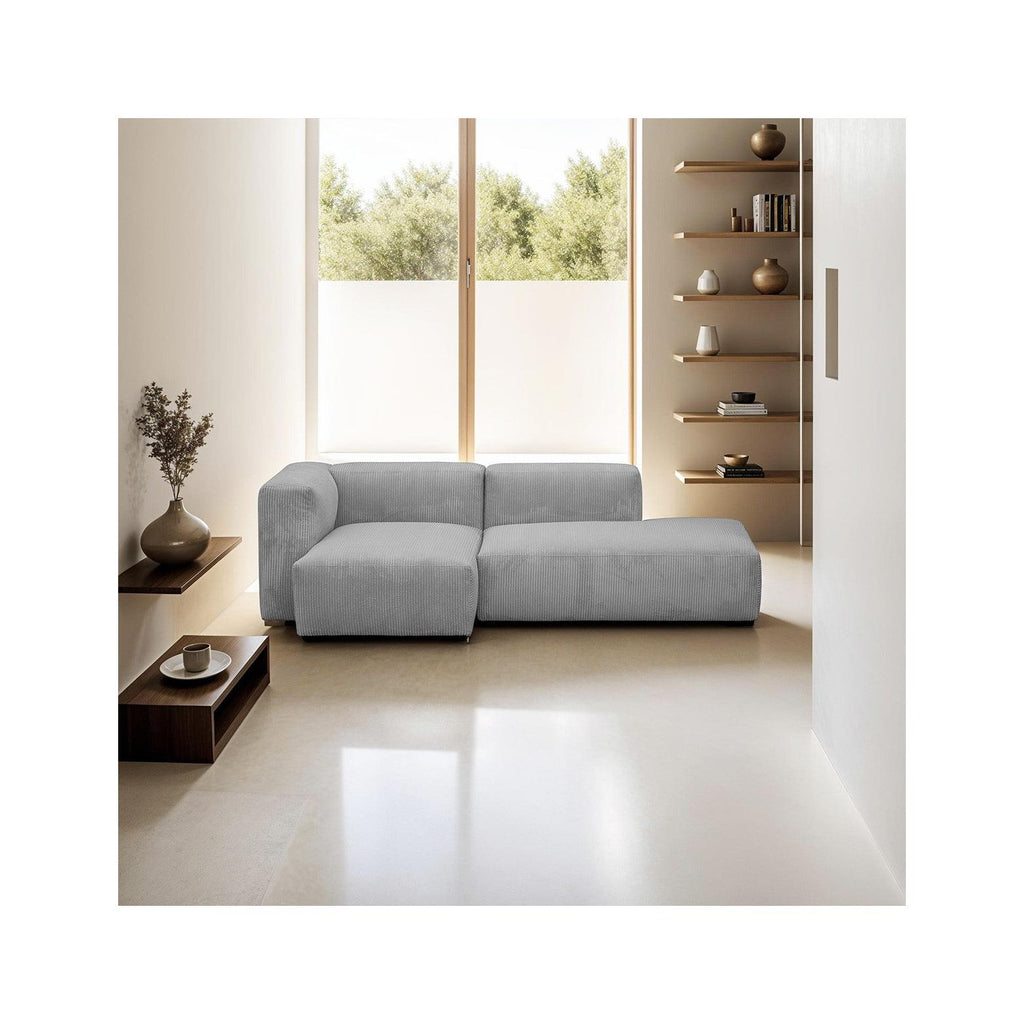 Modulo - Canapé D'angle À Gauche Modulable - Velours Côtelé - Gris Clair