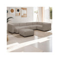 Modulo - Canapé Modulable Panoramique 6 Places avec Méridienne à Gauche + Pouf en Velours Côtelé - Taupe