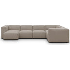 Modulo - Canapé Modulable Panoramique 6 Places avec Méridienne à Gauche + Pouf en Velours Côtelé - Taupe