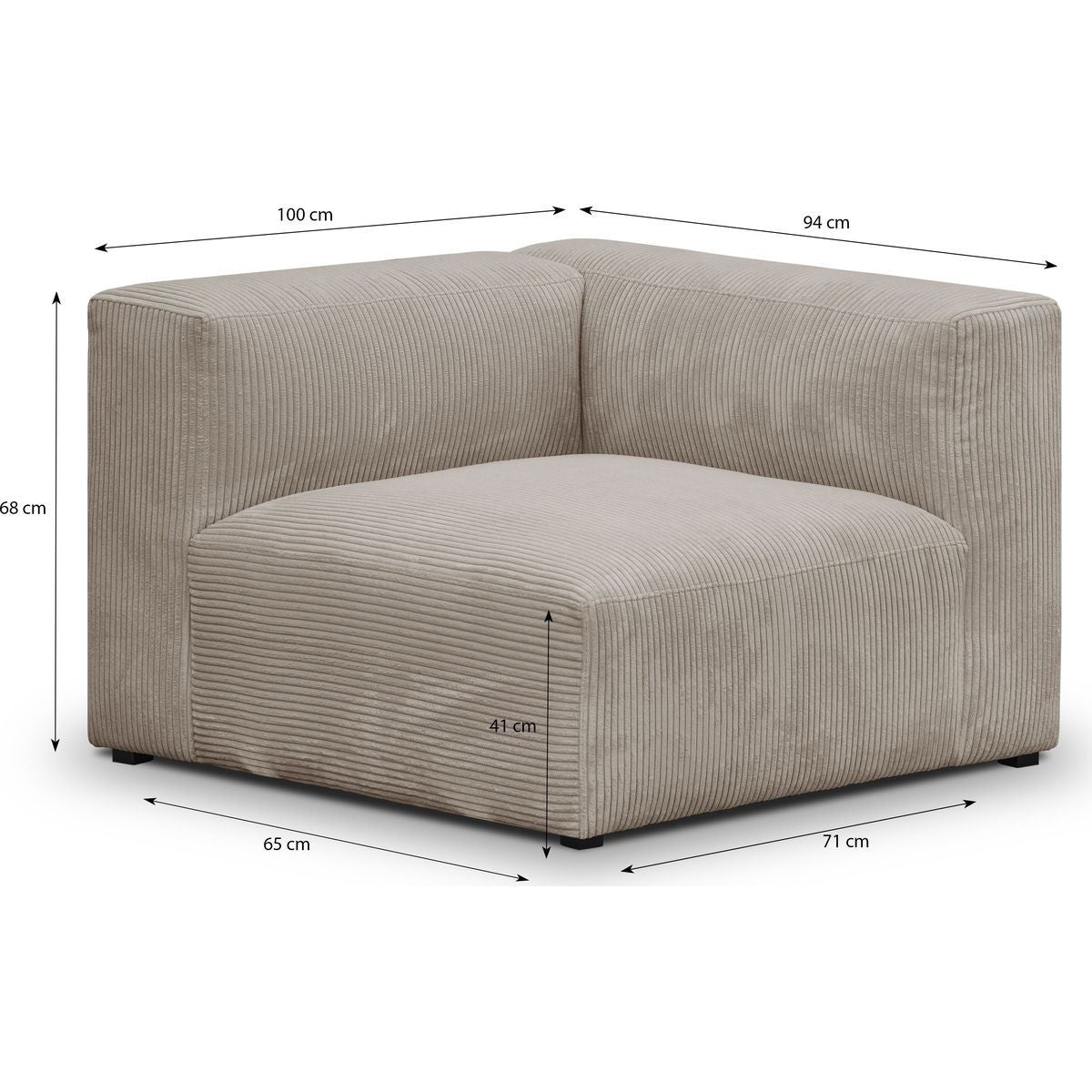 Modulo - Canapé Modulable Panoramique 6 Places avec Méridienne à Gauche + Pouf en Velours Côtelé - Taupe