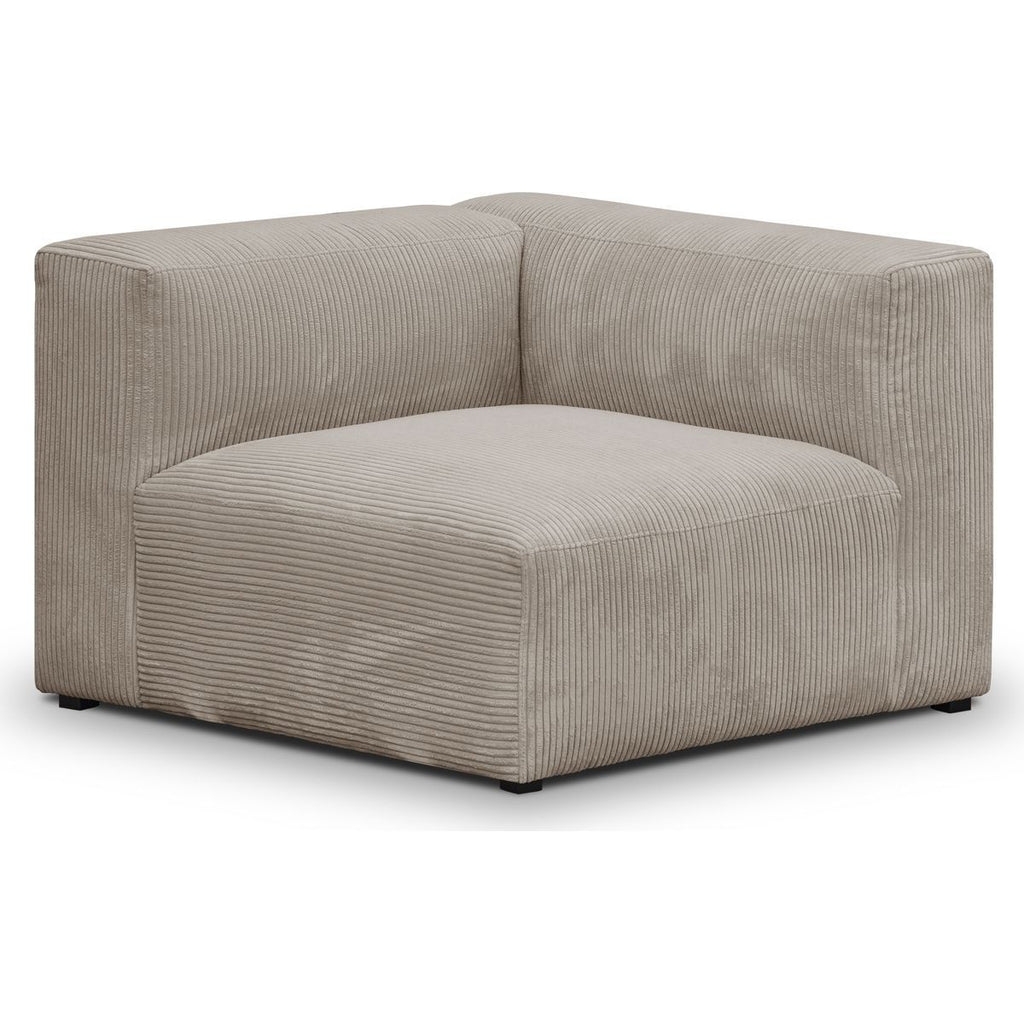 Modulo - Canapé Modulable Panoramique 6 Places avec Méridienne à Gauche + Pouf en Velours Côtelé - Taupe
