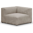 Modulo - Canapé Modulable Panoramique 6 Places avec Méridienne à Gauche + Pouf en Velours Côtelé - Taupe