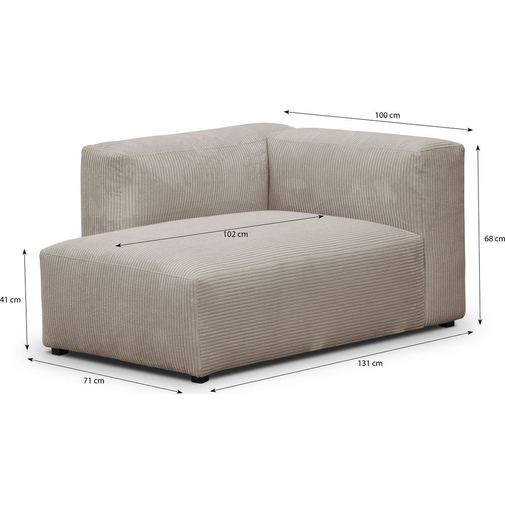 Modulo - Canapé Modulable Panoramique 6 Places avec Méridienne à Gauche + Pouf en Velours Côtelé - Taupe