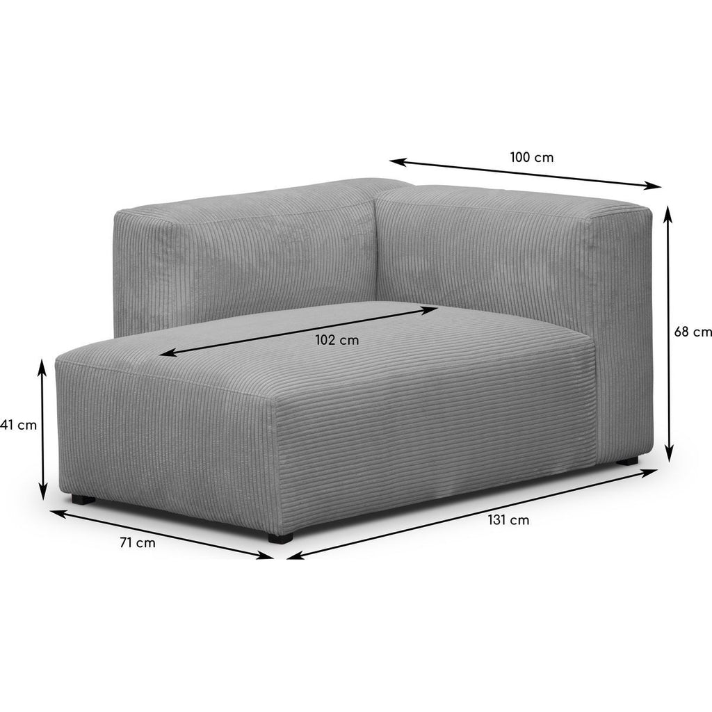 Modulo - Canapé Modulable Panoramique 6 Places avec Méridienne à Gauche + Pouf en Velours Côtelé - Gris Clair