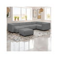 Modulo - Canapé Modulable Panoramique 6 Places avec Méridienne à Gauche + Pouf en Velours Côtelé - Gris Clair