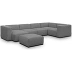 Modulo - Canapé Modulable Panoramique 6 Places avec Méridienne à Gauche + Pouf en Velours Côtelé - Gris Clair