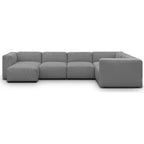 Modulo - Canapé Modulable Panoramique 6 Places avec Méridienne à Gauche + Pouf en Velours Côtelé - Gris Clair
