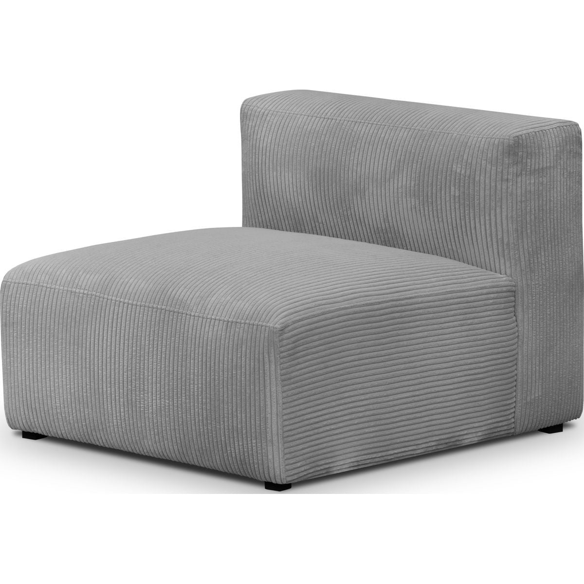 Modulo - Canapé Modulable Panoramique 6 Places avec Méridienne à Gauche + Pouf en Velours Côtelé - Gris Clair