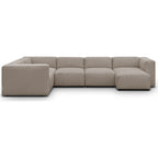 Modulo - Canapé Modulable Panoramique 6 Places avec Méridienne à Droite + Pouf en Velours Côtelé - Taupe