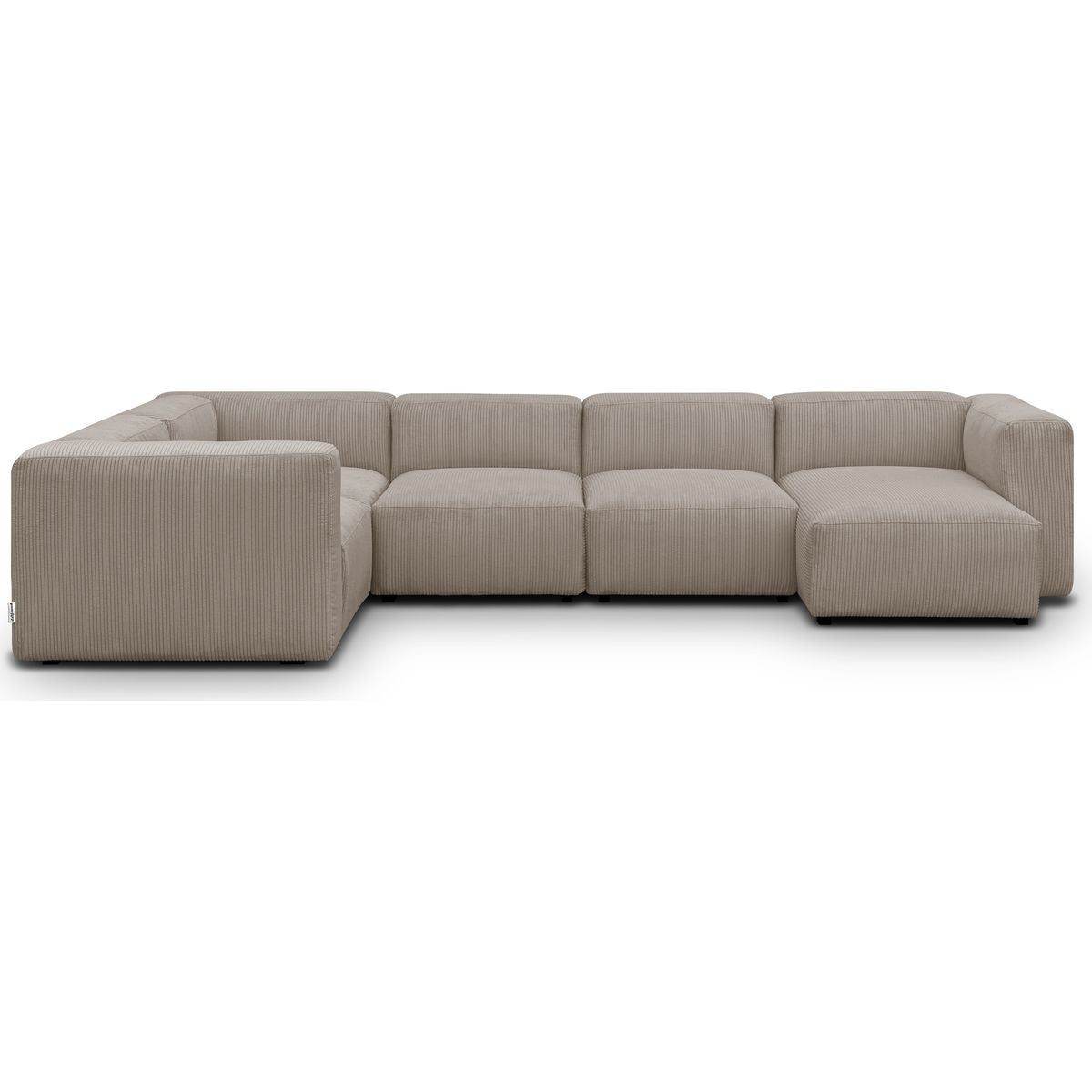 Modulo - Canapé Modulable Panoramique 6 Places avec Méridienne à Droite + Pouf en Velours Côtelé - Taupe