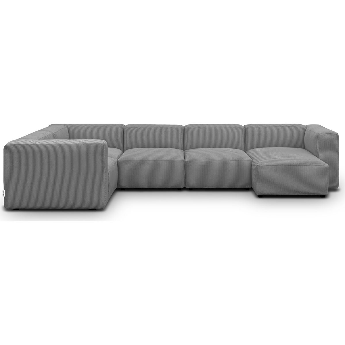 Modulo - Canapé Modulable Panoramique 6 Places avec Méridienne à Droite + Pouf en Velours Côtelé - Gris Clair