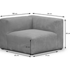 Modulo - Canapé Modulable Panoramique 6 Places avec Méridienne à Droite + Pouf en Velours Côtelé - Gris Clair