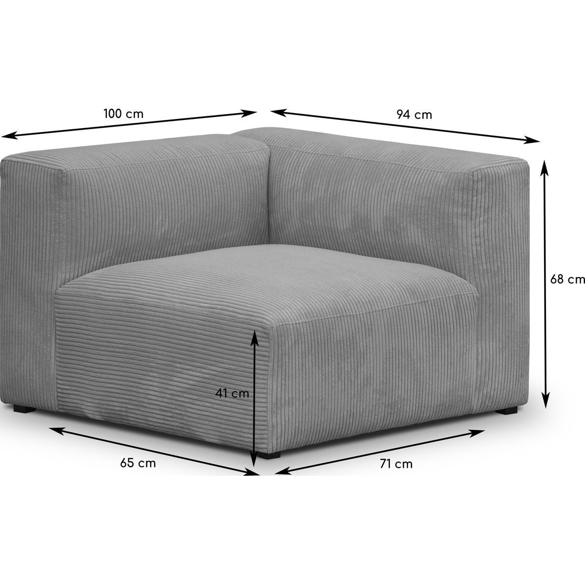 Modulo - Canapé Modulable Panoramique 6 Places avec Méridienne à Droite + Pouf en Velours Côtelé - Gris Clair