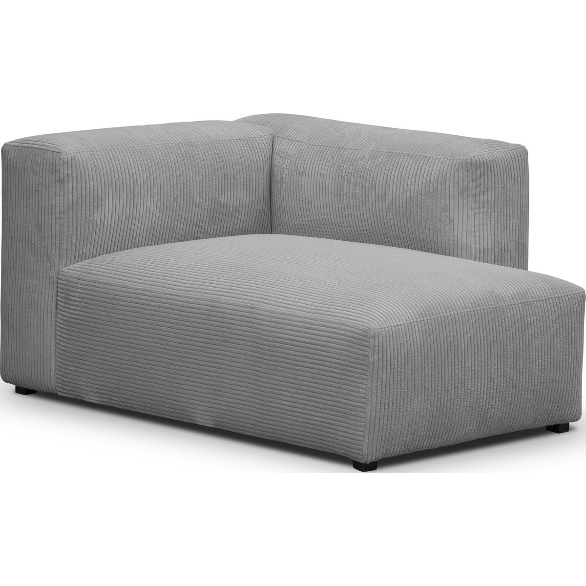 Modulo - Canapé Modulable Panoramique 6 Places avec Méridienne à Droite + Pouf en Velours Côtelé - Gris Clair
