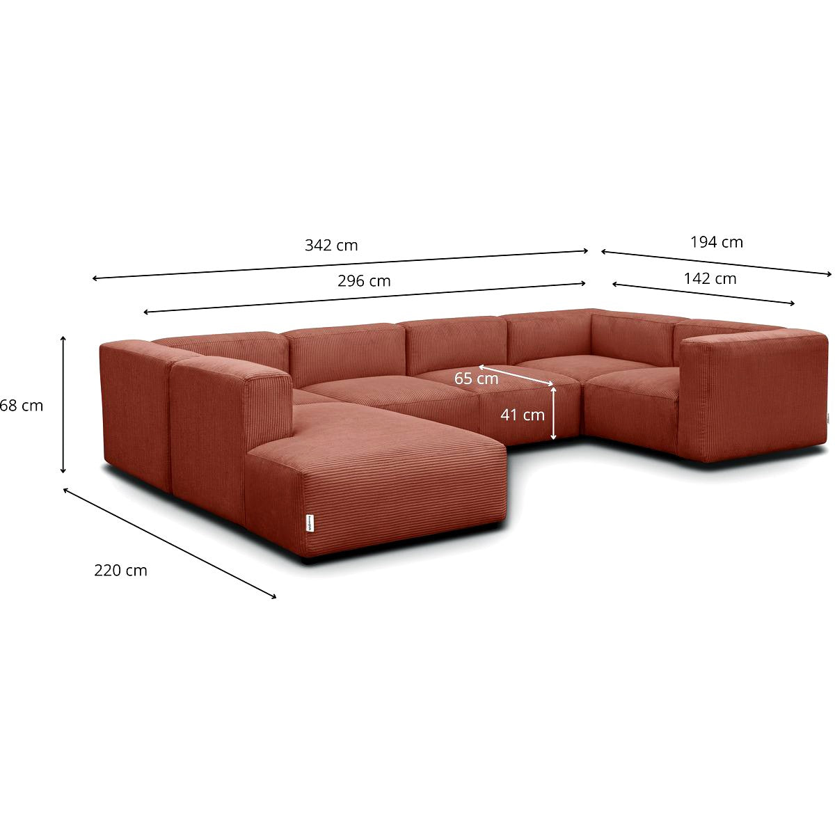 Modulo - Canapé Modulable Panoramique 9 Places Ouvert à Gauche en Velours Côtelé - Rouille