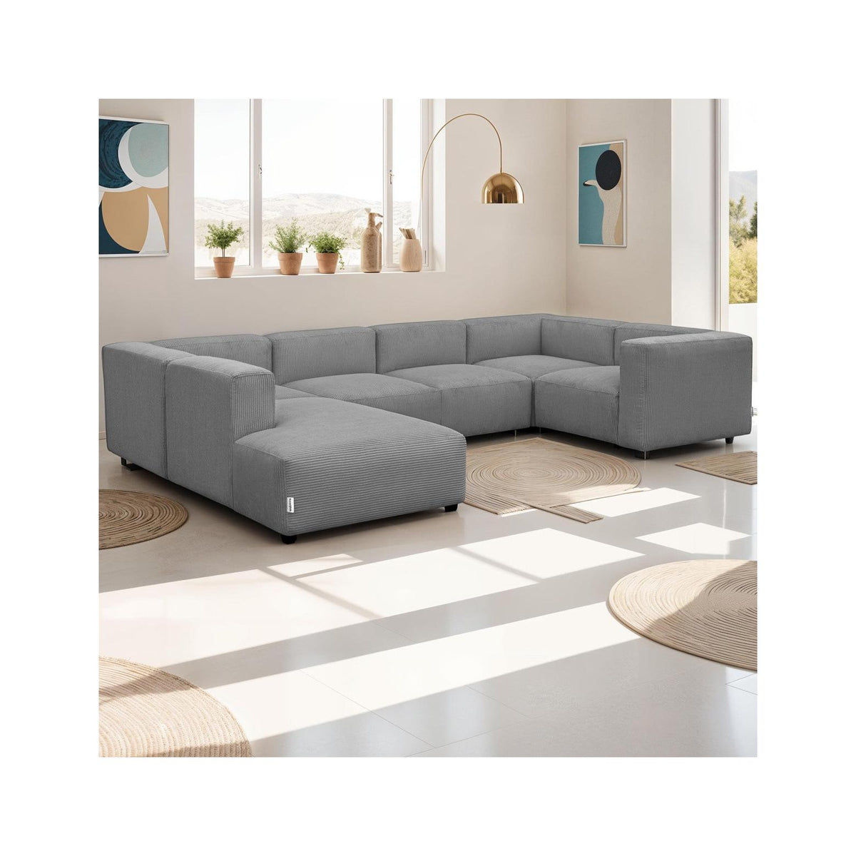 Modulo - Modulopbygget Panoramasofa - Fløjl - Lysegrå