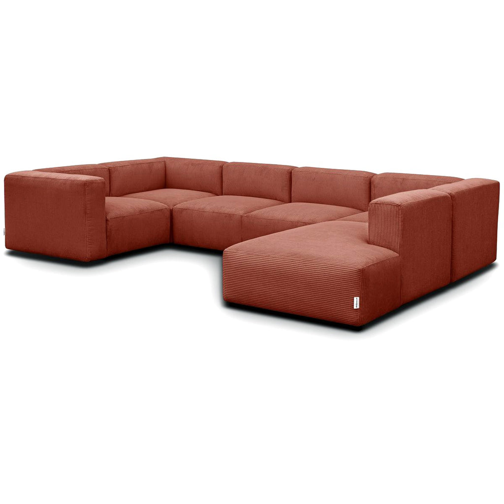 Modulo - Canapé Modulable Panoramique 9 Places Ouvert à Droite + Pouf en Velours Côtelé - Rouille