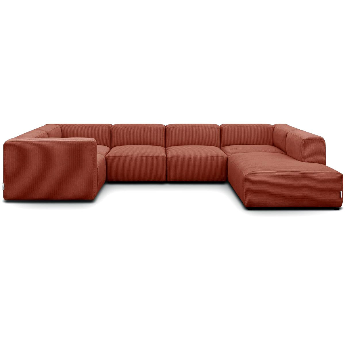 Modulo - Canapé Modulable Panoramique 9 Places Ouvert à Droite + Pouf en Velours Côtelé - Rouille